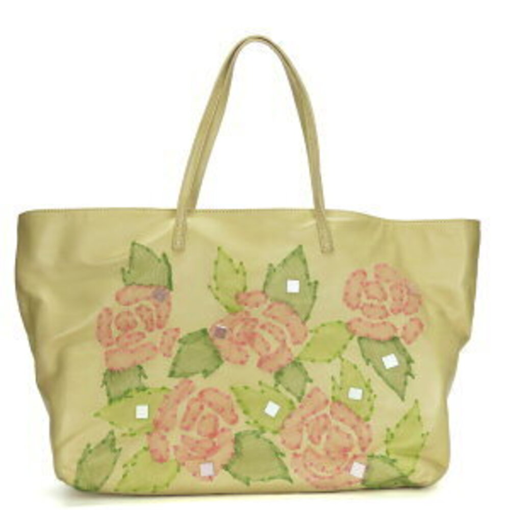 Fendi tote bag roll leather Beige Tan pink green shoulder Floral Flower - Picture 11 of 11